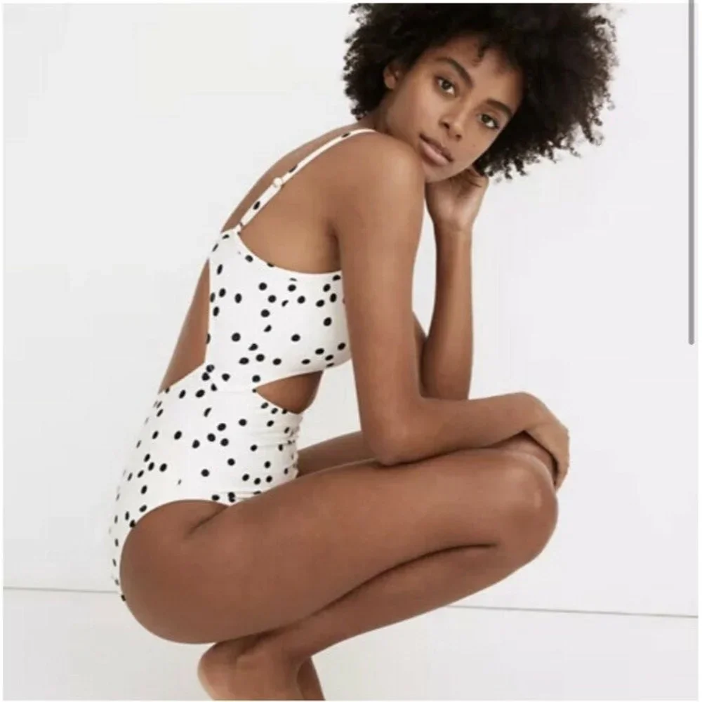 Madewell Polka Dot One Piece Bathing Suit Medium Second Wave Cut Out NWT - Picture 2 of 6